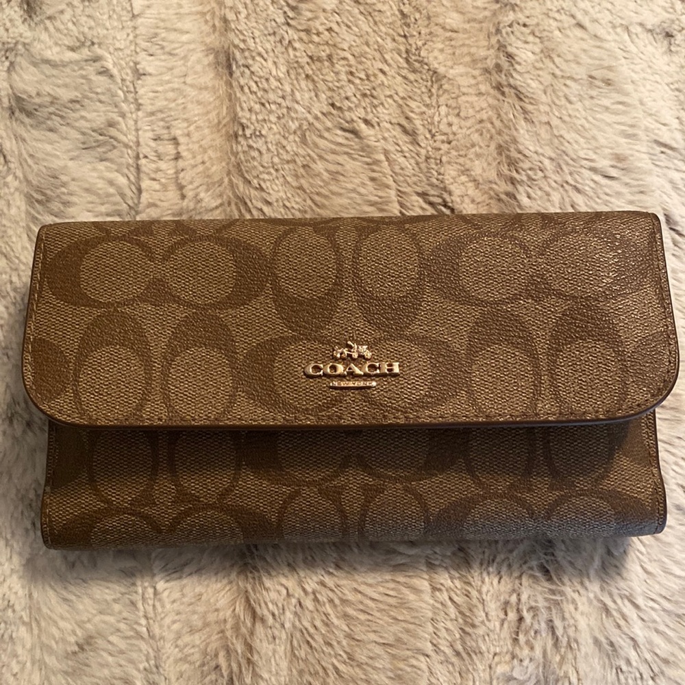 Coach Khaki/Saddle Signature Large Wallet